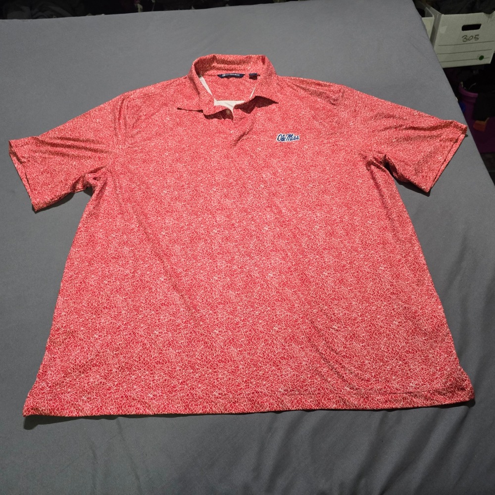 Cutter & Buck Polo Shirt Mens XXL Red Ole Miss Rebels Geometric Performance
